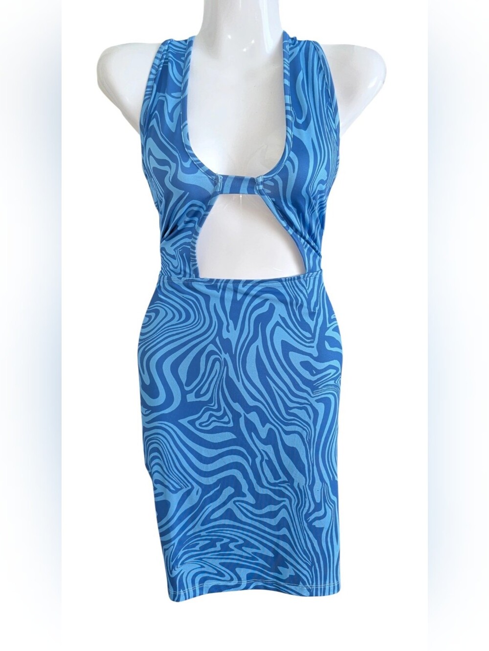 Source Unknown Blue Swirl Backless Cutout Bodycon Dress